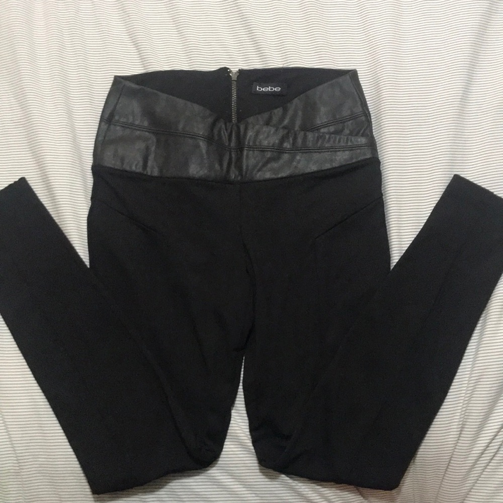 Black leather top leggings